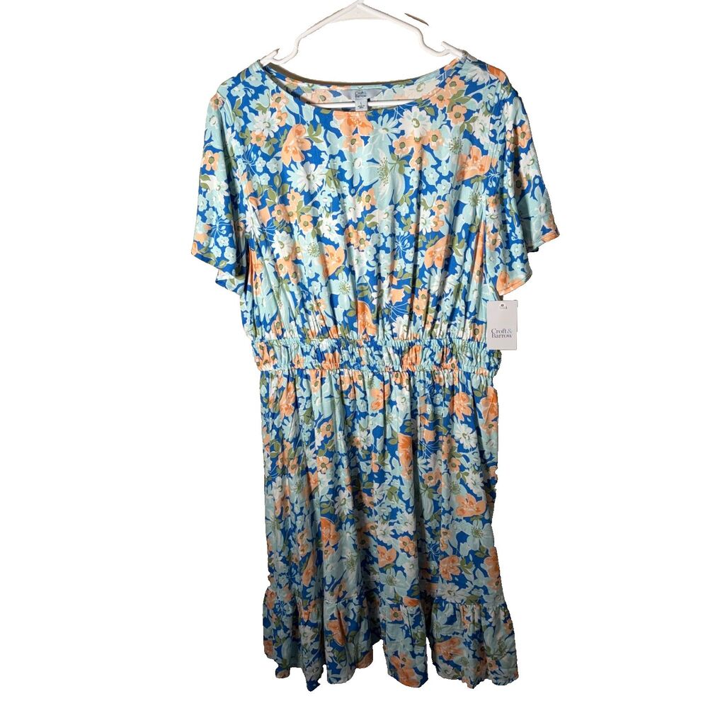 Croft & Barrow Dress Women's Large Sheath Short Sleeve Colorful Artsy Midi